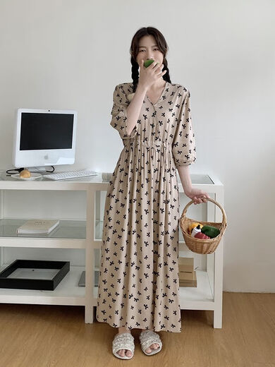 斐莉玥2024年新款棉绸睡裙女长裙到脚踝可外穿连衣裙有口袋 可调节长裙温柔紫 均码 13590-180斤