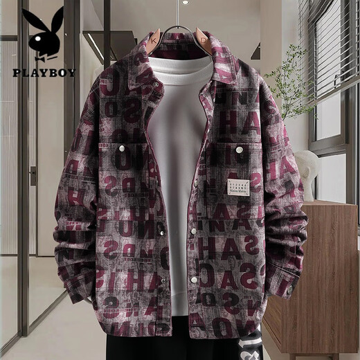 花花公子（PLAYBOY）牛仔外套男生春秋季新款青少年衬衫夹克初高中学生男装潮流士上衣 16823白色 XL (115-130斤左右)