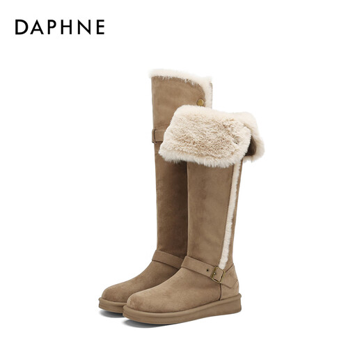 达芙妮长靴雪地靴女厚底长筒靴加绒保暖2025新款增高防寒东北北方加厚 卡其 36 (230mm) 标准码