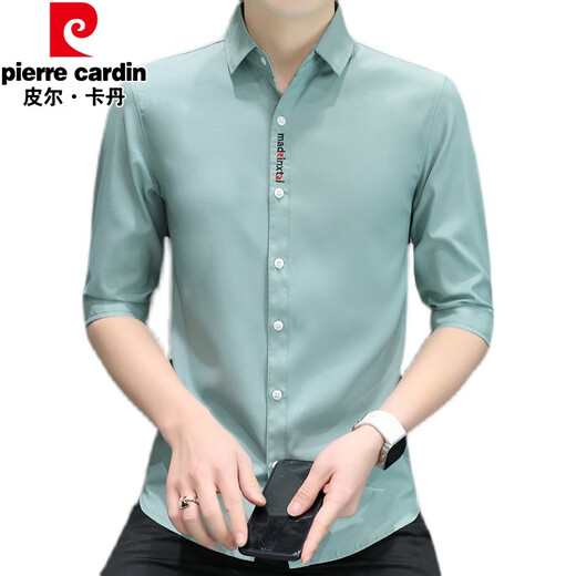 
Pierre cardin (pierre cardin) 7-quarter sleeve shirt men's ice silk short-sleeved summer thin casual elastic shirt slim fit and fashionable smooth mid-sleeved 684 white XL 120-133Jin [Jin equals 0.5 kg]