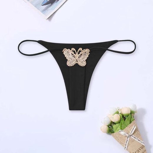 Yu Zhaolin double-layer thin strap sexy thong butterfly embroidered low-waisted sexy bikini women's underwear T-pants NK265 red 1 M [80-110Jin[Jin equals 0.5 kg]]
