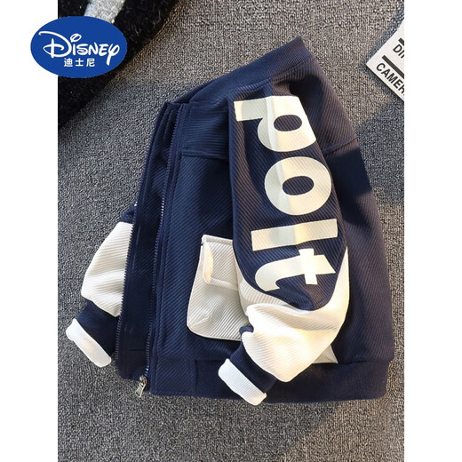 Disney Children's Clothing Boys' Autumn Jackets 2025 New Medium and Large Children's Spring and Autumn Boys' Autumn Fashionable Street Baseball Uniforms Navy Blue Alphabet Baseball Uniforms 160 cm