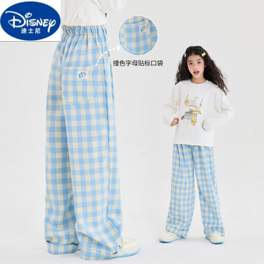 Disney Girls Anzugsanzug Frühlings- und Herbst Kinder 2025 Neue Spring -Anzug modische Mädchen modische Straße Sweatshirt Plaid Hosen Spring 15266 Blau + 4916 Verlauf 140 cm