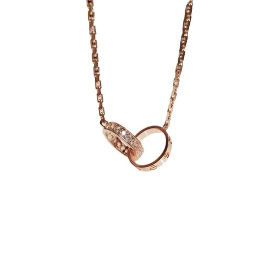 GIOIO Swarovski zirconium high version double ring necklace plated with 18k rose gold interlocking light luxury double ring same style high version A035
