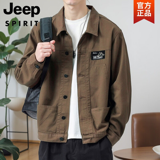 JEEP SPIRIT外套男款春秋季2025新款衬衫翻领秋装男士工装夹克初秋褂子上衣服 【升级版】K12806卡其 2XL 【建议140-160斤】