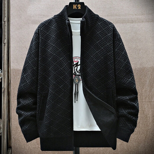 罗则针织开衫外套男秋冬季新款百搭休闲男士长袖上衣服潮牌时尚毛线衣 深灰色 XL