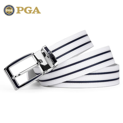 PGA高尔夫皮带 男士针扣皮带 头层牛皮腰带合金扣头 高端礼品 白色