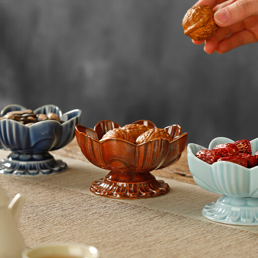 Bamboo Mingtang Lotus Tall Plate Ceramic Household Refreshment Plate Bergamot Tray Dried Fruit Plate Japanese Simple Dessert Plate Dessert Plate Lotus Tall Fruit Plate Light Green