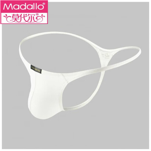 Modal men's nylon ice silk single-layer thong single-layer elastic silky thong convex seamless sexy thin strap close-fitting T-pants white L