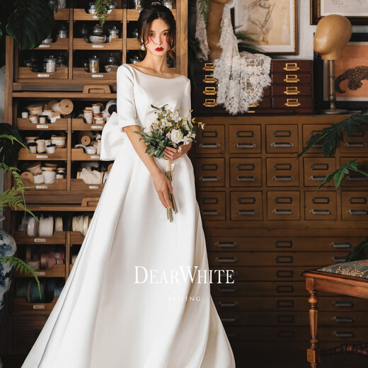
Dear White Original <Chiduchi> Simple Satin Wedding Dress Texture French Bride Engagement Dress Qianduchi Trail丨Spot S 165