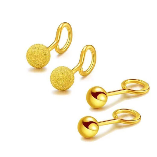 KZD925 silver earrings small gold beads gold-plated glossy round beads 5G earrings curved hook Qixi 925 silver glossy small ear hooks Lao Fengxiang 1.6g collection to get a certificate + receipt + gift box