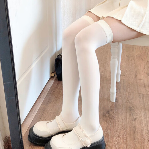 Lugeli stockings women's over-the-knee socks velvet white silk black stockings white spring and summer jk calf socks sexy long leg socks over-the-knee socks white + black 52cm 1 pair each