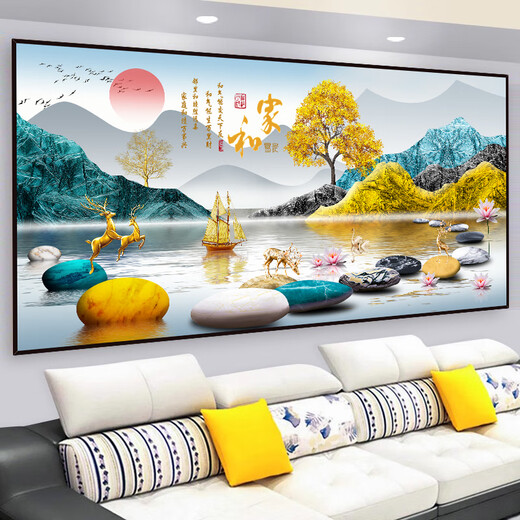 山头林村客厅装饰画自粘贴画沙发背景墙3D立体山水画墙贴墙纸挂画壁画贴纸 家和万事兴-TH-1369 1号宽60厘米*高30厘米