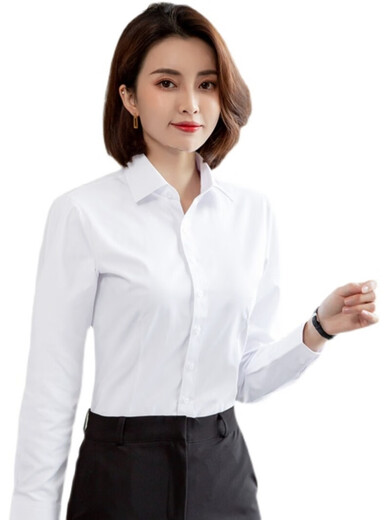 红豆（Hodo）2025春季方领白衬衫女长袖商务休闲职业装OL通勤白衬衣打底衫修身 浅蓝色 V领斜纹15604 36 /M