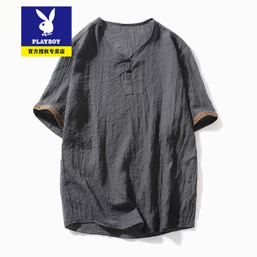 
Playboy Tang suit men short-sleeved men summer thin youth Chinese style retro buckle half-sleeved T-shirt Chinese style ancient style men's clothing 686 burgundy M Reference 85-100Jin [Jin equals 0.5 kg]