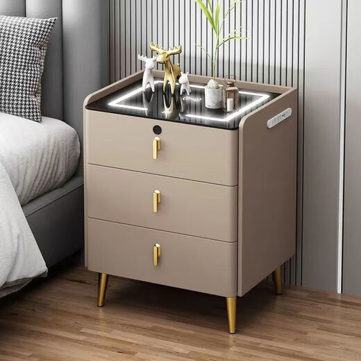 He Jiangong Smart Bedside-Bastedside Wood Multifunción Multifunción Moderia Moderna de noche simple Hogar Sala de estar de la casa Italiano F6623 Beige de madera maciza 50*40*60 Básico de roca blanca Losas de roca blanca básica