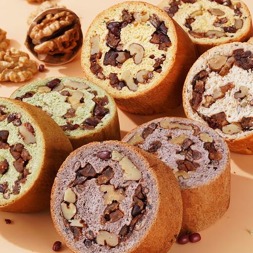 Bingwang's cooking shuttle wheel nut bread whole wheat bread breakfast 0 cane sugar coarse grain large libao bag whole box mixed 500g