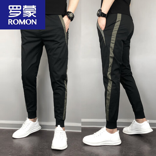 Romon Marendy Brand Осень High Street Foot Bining Casual для мужчин весна и летом 2024 г. Новые универсальные брюки Slim Fit Black H841 31
