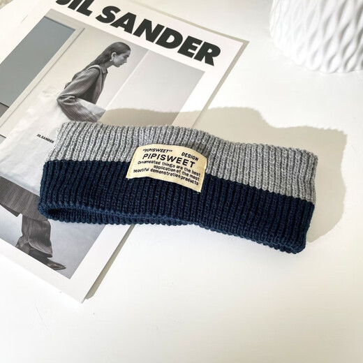Jun Kuss japanische gestrickte farbblockierende Haarband-Männer Sport großer Kopfumfang Weitkante große Mark zweifarbig Stirnband Waschstirnband Stirnband Black Grey