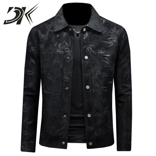 DK High-End-Nachahmung von Herren-Leder-Leder-Jacke Lapel Jacke für Herren Frühlings- und Herbst-Trend Solid Color Slim Jacke hübsche lässige Casual Jacke Schwarz M.
