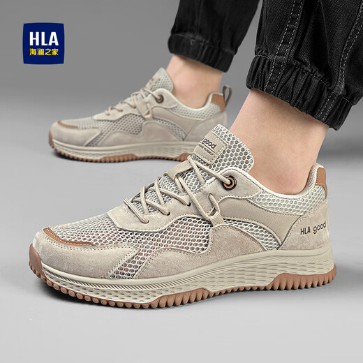 海澜之家（HLA）男鞋夏季透气户外工装鞋子男士休闲鞋HAAGZM1EHB008 沙色42