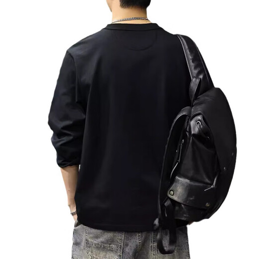 MAGIOPY luxury high-end brand men's spring and autumn new heavy cotton Henry collar long-sleeved T-shirt men's loose large size bottoming shirt Army Green M 100 120Jin Jin is equal to 0.5 kg