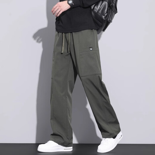 ROMON American fashion brand work pants men loose straight autumn and winter paratrooper pants 2025 spring and autumn new sports casual pants men 9856 black regular L size suitable for 110-130Jin [Jin equals 0.5 kg]
