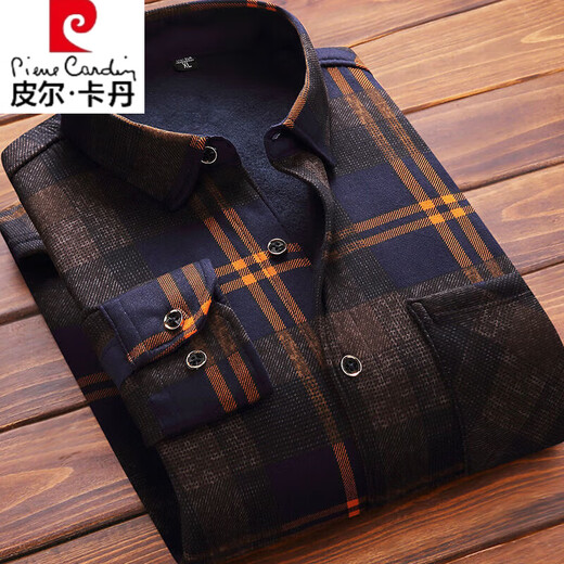 Pierre cardin men's warm shirt plus velvet plus l thick long sleeves slim fit clothes autumn and winter plaid shirt men's jacket 10 HB677 XL suitable for 120 Jin [Jin equals 0.5 kg] 139 Jin [Jin equals 0.5 kg]