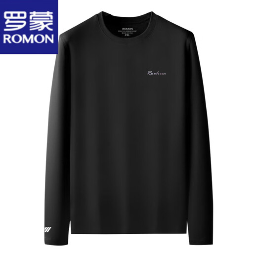 ROMON long-sleeved T-shirt men's spring and autumn new sweatshirt large size trendy slim printed round neck top T-shirt bottoming shirt long-sleeved RM1117 black M