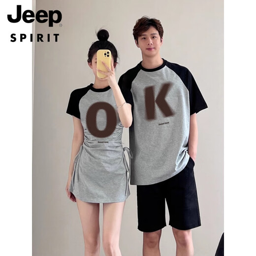 Jeep Spirit Special Ehepaar Outfit Summer Dress One Rock ein Kleid 2025 Neues Baumwoll-Kurzärmel-T-Shirt One Männer und eine Frauen Top-Stoff Qualitätssicherung) 691 Frauenrock + Männer t 2xl Männer m + Frauen