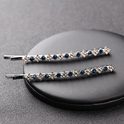 Jiuweiya hairpin one-word clip bangs clip forehead broken hair top clip side clip rhinestone pair clip mother side hairpin clip headdress JYFJ147 blue 1 piece