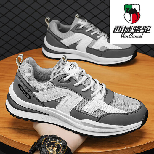 Western Region Camel (VANCAMEL) Spring and Autumn and Summer Large Size Men's Shoes Breathable Mesh Sports and Casual Shoes H9903 White and Blue Mesh 45