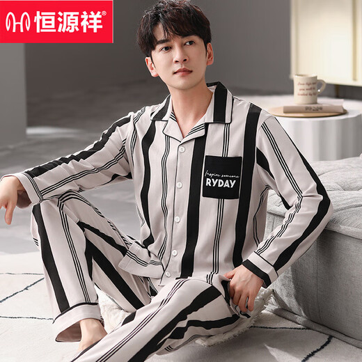 Hengyuanxiang pijamas para hombres mangas largas de algodón de primavera y otoño 2025 nuevo casual más grasa talla grande para ropa al aire libre