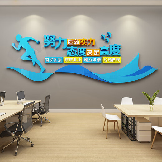 Xishu Corporate Culture Office Layout Wanddekorationsteam Inspirierende Slogan Aufkleber Firma Senior Image Hintergrund 9720 Haltung bestimmt die Größe - Orange Gelb + Weiß 250 cm*83,5 cm groß