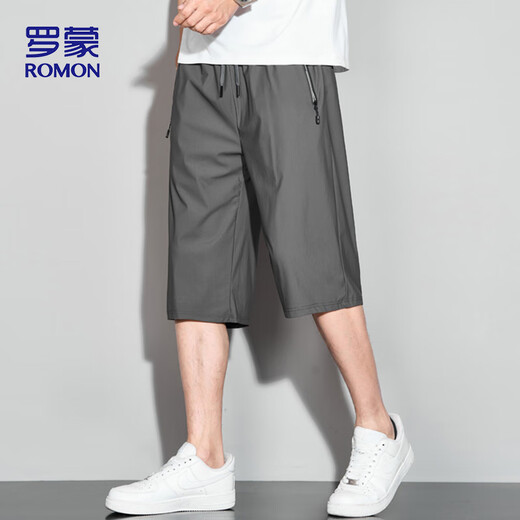罗蒙（ROMON）运动短裤男夏季透气薄款宽松休闲跑步沙滩裤七分裤ZH9877灰色L