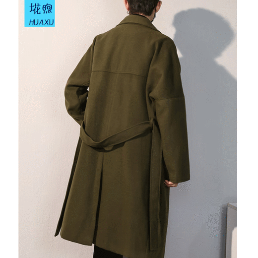 Men's mid-length autumn and winter woolen coat, windproof, thick and warm men's coat, men's winter coat, cape over the knee, FK12 black regular style (belt style) 4XL (recommended weight 180-220)