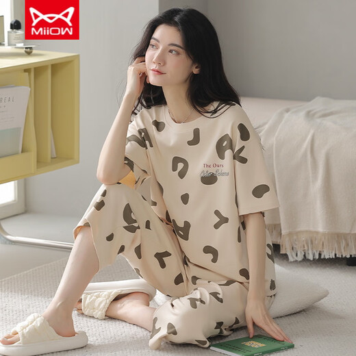 Catman (Miiow) Pyjamas en coton pur pour femmes en été à manches courtes pantalons sportifs de sport et décontracté peut être porté à l'extérieur de la maison de vêtements de printemps T-9855 (costume court) M (80-100jin [Jin est égal à 0,5 kg]))