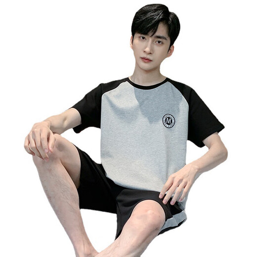
Wood Di Xiao Summer Men's Short Sleeve Pajamas Thin Cotton Casual Plus Size Teen Home Clothes Men's Loose Cover D9928 L Men