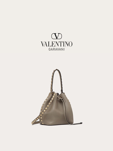 Valentino Women Rockstud Calfskin Eimer Bag Dove Grey Alle Größe