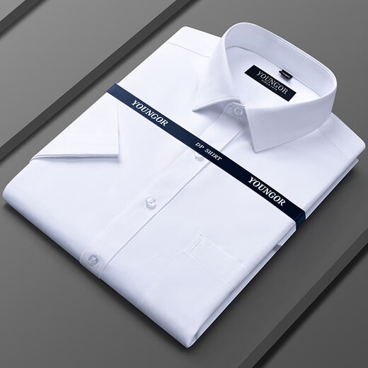 Yager Flagship Store officiel Shirt à manches courtes 2025 Été Nouvelle entreprise Casual Professional Usure sans brouette et anti-rides blancs [bandes bleues et blanches] DX6623 38 100-120