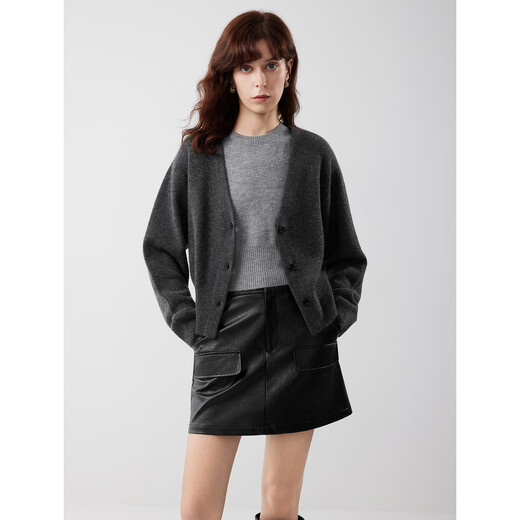 ELLE Gray Gray Vest Knitted Cardigan Two-piece Sheep Wool High-Quality Loose Commuting Casual Suit Medium Gray L