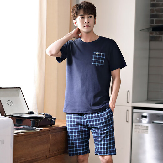 SEPTWOLVES quality men's pajamas summer pure cotton short sleeve shorts casual cotton plus fat plus size men's home clothing set 9905 models XL 140-160Jin [Jin equals 0.5 kg]
