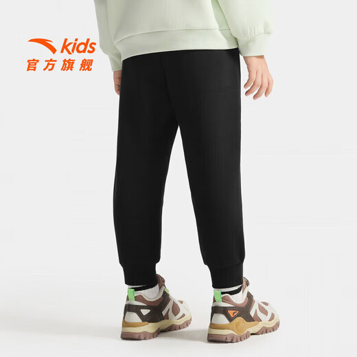 安踏儿童裤子男小童装2025秋季新品综训炫干透气舒适简约针织运动长裤 【加绒保暖】基础黑-1 140
