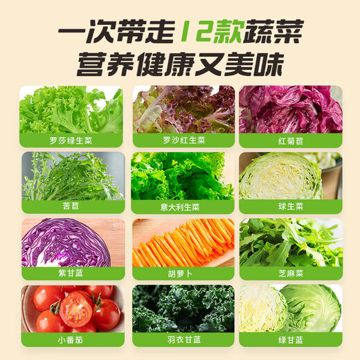 一号农场即食12种混合新鲜蔬菜沙拉碗轻食代餐0脂油醋汁色拉生菜 695g