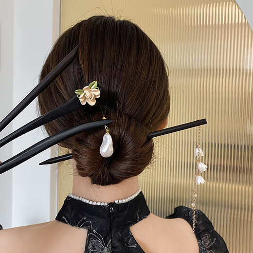 New Chinese style wooden hairpin for women, ancient style Hanfu cheongsam, hairpin accessories, hairpin, hairpin, horse face skirt, headdress, imitation ebony - Ruyi, single branch, no decoration