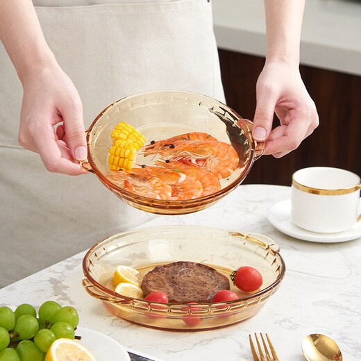 Cilock heat-resistant glass plate household steamed egg vegetable plate fruit plate microwave oven special amber abalone plate 8 inches
