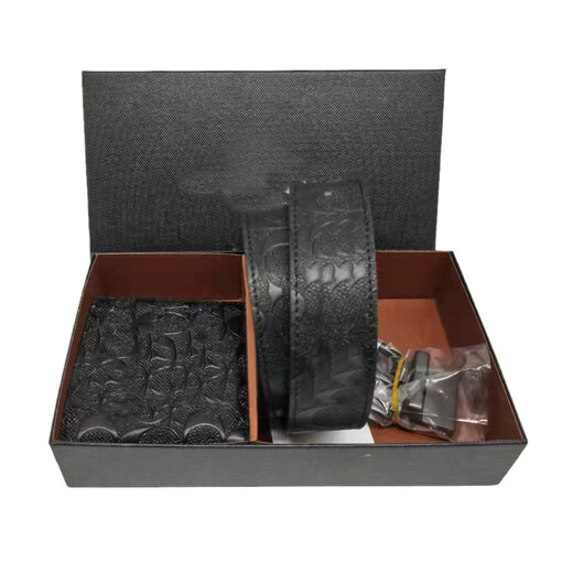 Goyn Herren gedruckter kurzer Brieftasche Brieftasche Brieftasche Pin Schnalle Herrengürtel mit Vollverpackung High-End-dreiteils Set Relief Schwarz