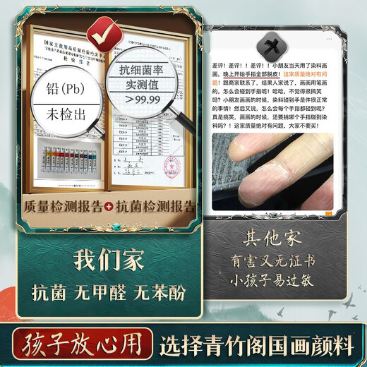 Green Bamboo Painting Materials (CHINJOO) Chinese Painting Pigments 5ml 12 Colors 14-piece Set Children's Ink Painting Box Single Pigment Primary School Students Entry-Level Chinese Painting Supplies Tools Full Set of Art Sketching with Brick Box