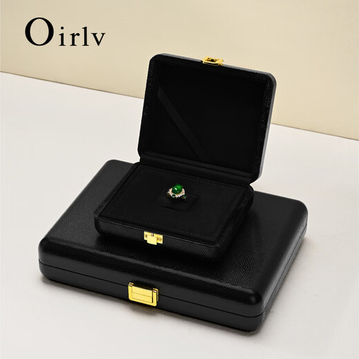 Duobaoni light luxury jewelry box high-end leather jewelry display storage ring necklace earring box jewelry display gift box 12-position pendant/necklace box (black)-H15606