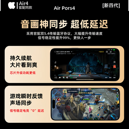 [Site officiel authentique | Bruit Annulation Air4 Génération] Adapté à Apple True Wireless ANC NORTULLATION BLUETOOTH SEMI-IN-EAR CASHONES IPhone16 / 15 / 14PRO AirPoDS haut de gamme 4 [Version d'origine Même fonction PODS4 Version annulation du bruit]